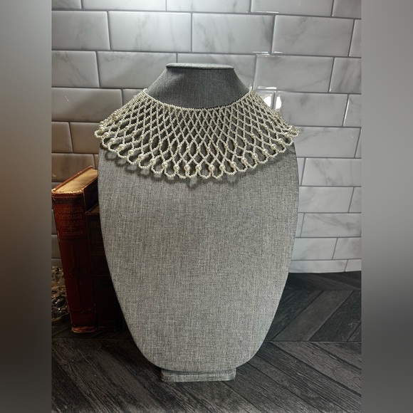 Vintage Faux Pearl Extra Wide Collar Bib Necklace - Picture 2 of 14